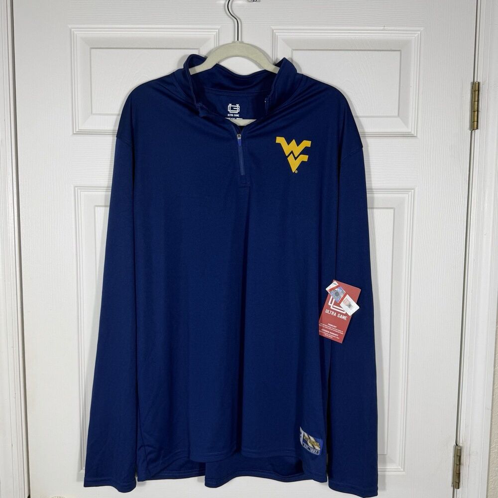 Ultra Game West Virginia Mountaineers 1/4 Zip Pullover Shirt NWT XXL Navy